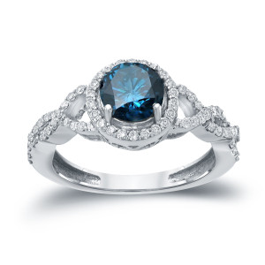 Say 'I Do' with Yaffie Gold Blue Diamond Halo Ring - 1.375ct of Sparkling Perfection