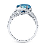 Sparkling Yaffie Gold Blue Diamond Halo Bridal Ring Set with 1.875ct TDW Round Cut