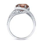 Golden Yaffie Bridal Ring Set with Round-Cut Brown Diamond Halo, 1 7/8ct TDW