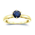 Blue Sapphire Solitaire Engagement Ring with Yaffie Gold, Set in 1/2ct Round Cut and 6 Prongs