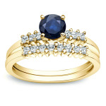 Blue Sapphire and Diamond Bridal Ring Set with 1/2ct of Gold from Yaffie