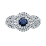 Blue Sapphire and Diamond Engagement Ring with Yaffie Gold Cluster of Sparkle
