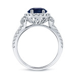 A Halo Ring with 1/2ct Blue Sapphire and 1/2ct Diamond Sparkle by Yaffie Gold