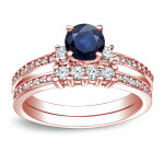 Gold Bridal Set with 1/2ct Blue Sapphire & 1/2ct Diamond