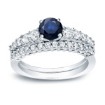 Golden Yaffie Bridal Ring Set with 1/2ct Blue Sapphire and 1/2ct Round Diamond TDW