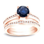 Golden Yaffie Bridal Ring Set with 1/2ct Blue Sapphire and 1/2ct Round Diamond TDW