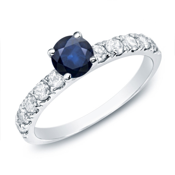 Yaffie Gold Blue Sapphire & Diamond Engagement Ring - 1ct Total Weight
