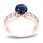 Blue Sapphire & Round Diamond Engagement Ring with Yaffie Gold 0.5ct Each.