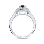 Gold and Diamond Cluster Engagement Ring with Blue Sapphire Accentuating 1/2ct and 1/3ct TDW respectively by Yaffie