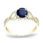 The Spectacular Yaffie Gold Engagement Ring with a 1/2ct Blue Sapphire and 1/3ct TDW Round Diamond