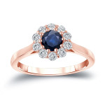 Gold 1/2ct Blue Sapphire and 1/3ct TDW Round Diamond Halo Engagement Ring - Custom Made By Yaffie™