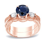 Engage in Radiance: 1/2ct Blue Sapphire and 1/3ct TDW Round Diamond Yaffie Gold Ring