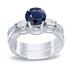 Engage in Radiance: 1/2ct Blue Sapphire and 1/3ct TDW Round Diamond Yaffie Gold Ring
