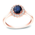 Sparkling Yaffie Gold Engagement Ring with Blue Sapphire and Round Diamond Halo