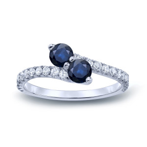 Sapphire & Diamond 2-stone Engagement Ring with Yaffie Gold (1/2ct & 1/4ct TDW) and a 3-prong setting.