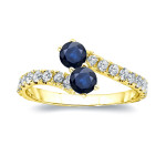 Gold Yaffie 2-Stone Engagement Ring with 1/2ct Blue Sapphire and 1/4ct TDW Diamond in a Classic 4-Prong Setting