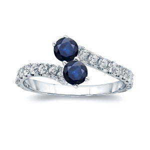 Gold Yaffie 2-Stone Engagement Ring with 1/2ct Blue Sapphire and 1/4ct TDW Diamond in a Classic 4-Prong Setting