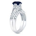 Blue Sapphire and Round Diamond Bridal Ring Set with 1/2ct and 3/4ct TDW in Yaffie Gold