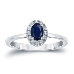 Gold Sapphire and Diamond Engagement Ring with a Halo of Sparkle