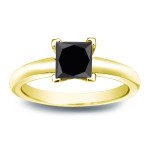Yaffie™ Custom Crafted Black Diamond Solitaire Engagement Ring - Fit for a Queen with 1/2ct Princess Cut Gold Sparkle.