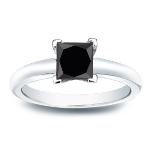 Yaffie™ Custom Crafted Black Diamond Solitaire Engagement Ring - Fit for a Queen with 1/2ct Princess Cut Gold Sparkle.