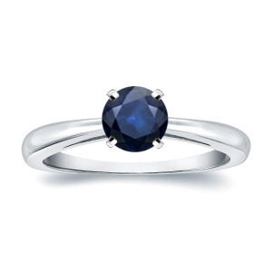 Sparkling Blue Sapphire Solitaire Engagement Ring by Yaffie Gold – Perfectly Elegant with 1/2ct Round Gemstone