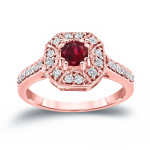 Sparkling Yaffie Gold Ruby and Diamond Engagement Ring Cluster (1/2ct Ruby, 1/3ct TDW)