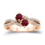 Gleaming Yaffie Gold Engagement Ring, adorned with 1/2ct Ruby and 1/4ct TDW 2-Stone Round Diamonds.