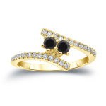 Yaffie ™ Customised Black Diamond Engagement Ring with 2 Stunning Round Cut Stones, 1/2ct Total Diamond Weight in Gold