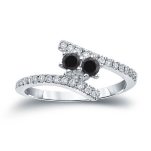 Yaffie ™ Customised Black Diamond Engagement Ring with 2 Stunning Round Cut Stones, 1/2ct Total Diamond Weight in Gold