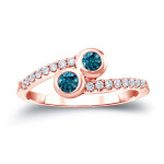 Blue Diamond Engagement Ring with 2 Round Cut Stones, Half Carat TDW - Yaffie Gold