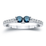 Blue Diamond Love: Yaffie Gold 1/2ct TDW 2-Stone Round Cut Engagement Ring