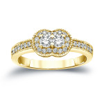 2-Stone Round Cut Diamond Halo Engagement Ring, adorned with Yaffie Gold and sparkling 1/2ct TDW.