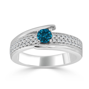 Gold 1/2ct TDW Blue Round Diamond Engagement Ring - Custom Made By Yaffie™