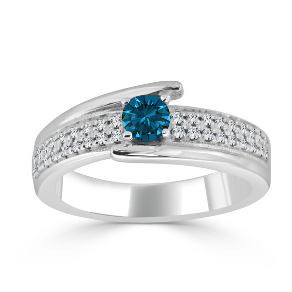 Blue Round Diamond Engagement Ring with Yaffie Gold, 1/2ct TDW