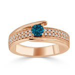 Blue Round Diamond Engagement Ring with Yaffie Gold, 1/2ct TDW