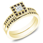 Yaffie ™ Handcrafted Black and White Diamond Bridal Ring Set with 1/2ct TDW Princess Cut Gold