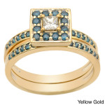 Yaffie Gold Princess Bridal Set with 1/2ct TDW Blue and White Diamonds