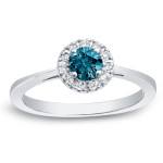 Engage with Elegance: Yaffie Gold Blue Diamond Halo Ring with 1/2ct TDW