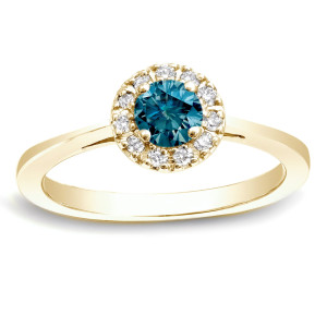 Dazzling Blue Diamond Halo Engagement Ring by Yaffie Gold - 1/2ct TDW
