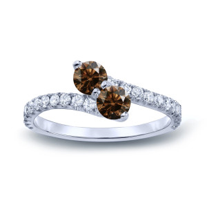 Yaffie Gold Brown Diamond Ring with Round-Cut 1/2ct TDW and 3-Prong Setting for 2 Stones