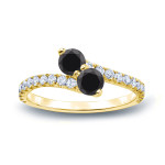 Yaffie™ Custom Gold Engagement Ring with 1/2ct TDW Round-Cut Black Diamonds and 3-Prong, 2-Stone Setting
