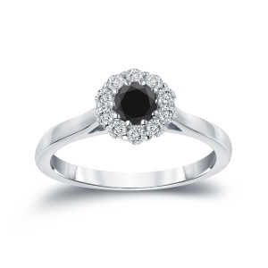 Yaffie ™ Black Diamond Halo Engagement Ring with 1/2ct TDW Round-cut Gold Brilliance - Made to Order