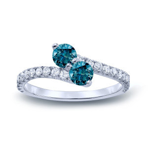 Blue Sparkle - Yaffie Gold 1/2ct TDW Round-cut 2-stone Engagement Ring featuring 3-Prong Set Blue Diamonds