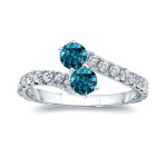 Blue Diamond 2-stone Engagement Ring with Yaffie Gold 1/2ct TDW and 4-prong Setting