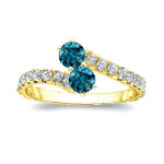 Blue Diamond 2-stone Engagement Ring with Yaffie Gold 1/2ct TDW and 4-prong Setting