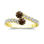 Elegant Yaffie Gold Dual Brown Diamond Engagement Ring, 1/2ct TDW with 4 Prongs.