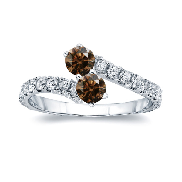 Elegant Yaffie Gold Dual Brown Diamond Engagement Ring, 1/2ct TDW with 4 Prongs.