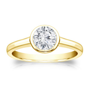 Yaffie Gold Solitaire Engagement Ring with 1/2ct TDW Round-cut Diamond in a Bezel Setting