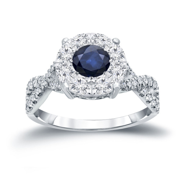 Gold Cluster Ring with Blue Sapphire and Dazzling Diamonds (1.05ct Total) perfect for your Engagement.